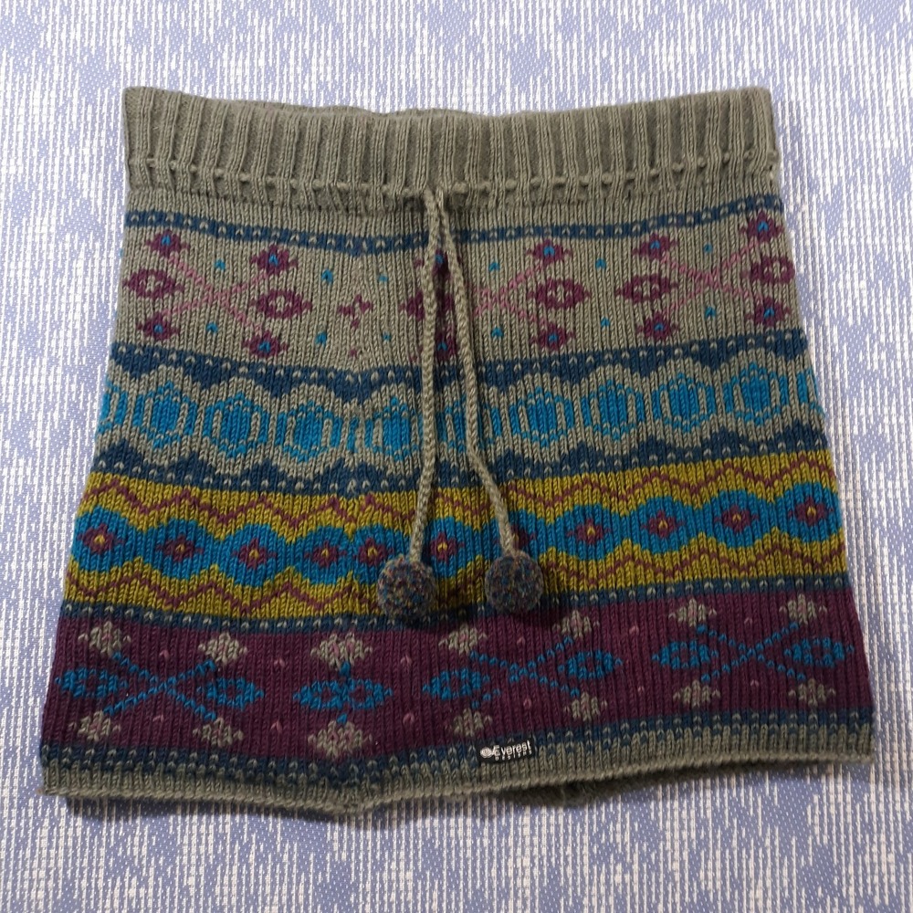 Everest Designs Hand Knit In Nepal Fair Isle Skirt 100% Wool Lined Womens L